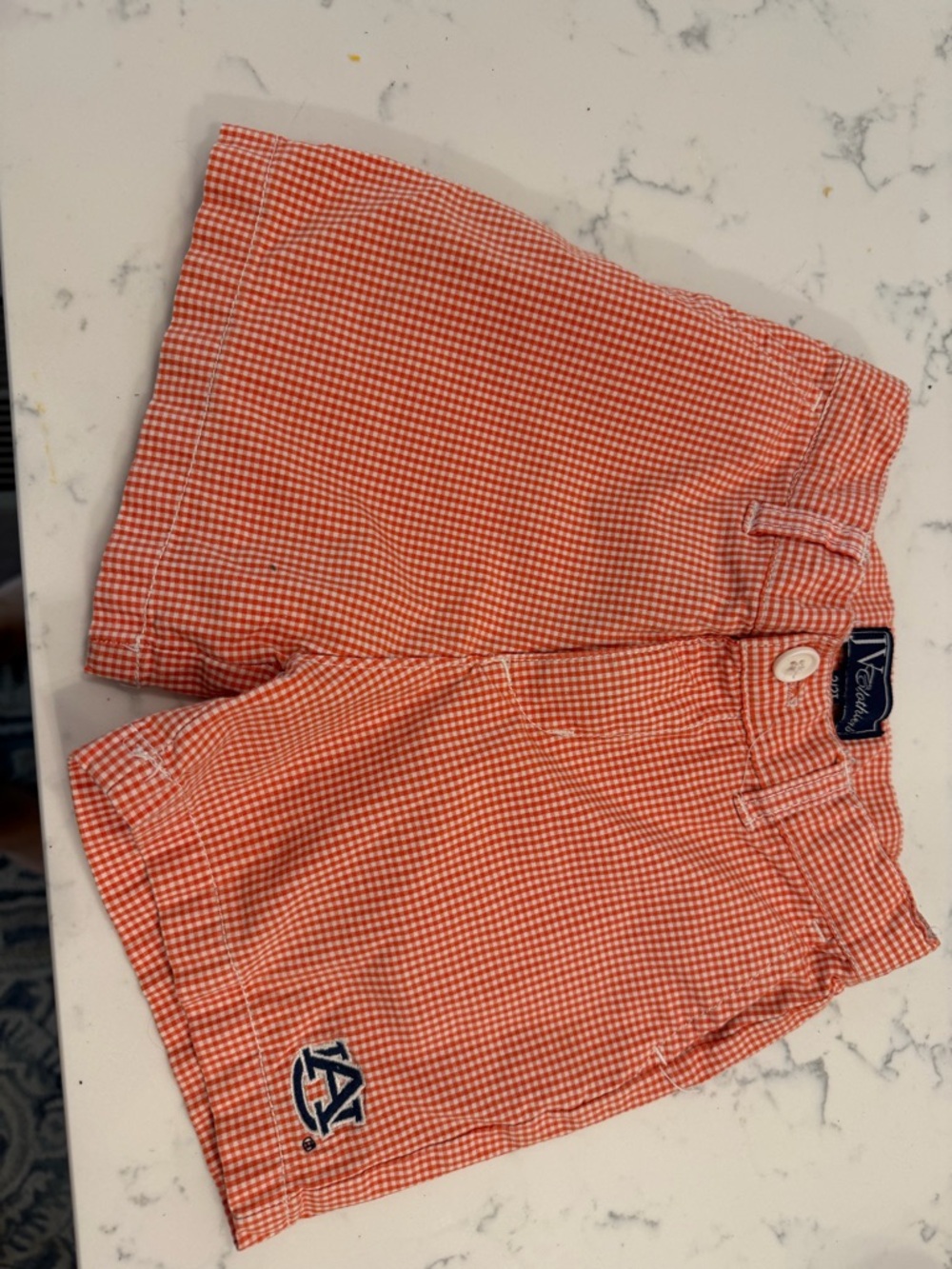 Orange Gingham Kids Shorts with Auburn University Logo